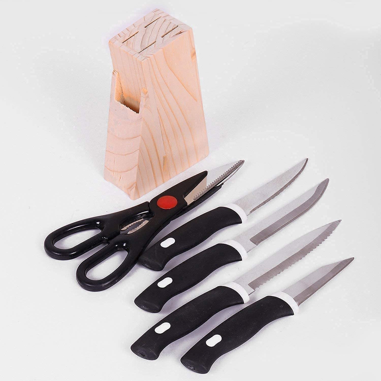 Kitchen Knife Set with Wooden Block and Scissors (5 pcs, Black) signaturekarts