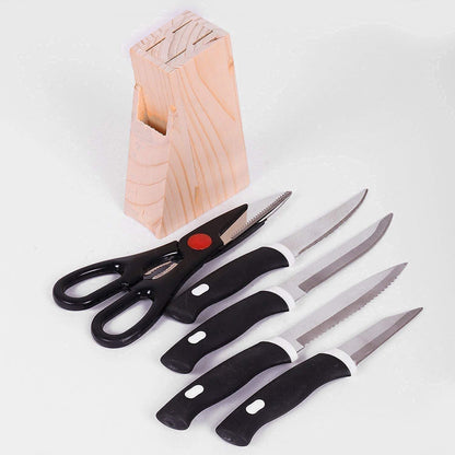 Kitchen Knife Set with Wooden Block and Scissors (5 pcs, Black) signaturekarts
