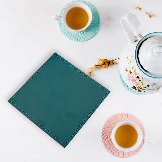 Square Leather Tea Coaster Set – Durable Dining & Coffee Table Decor (4 Pc) signaturekarts
