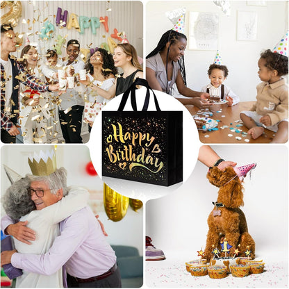 Birthday Gift Bag with Gold Shiny Stars, Reusable Party Gift Bags (1 Pc) Signature kart