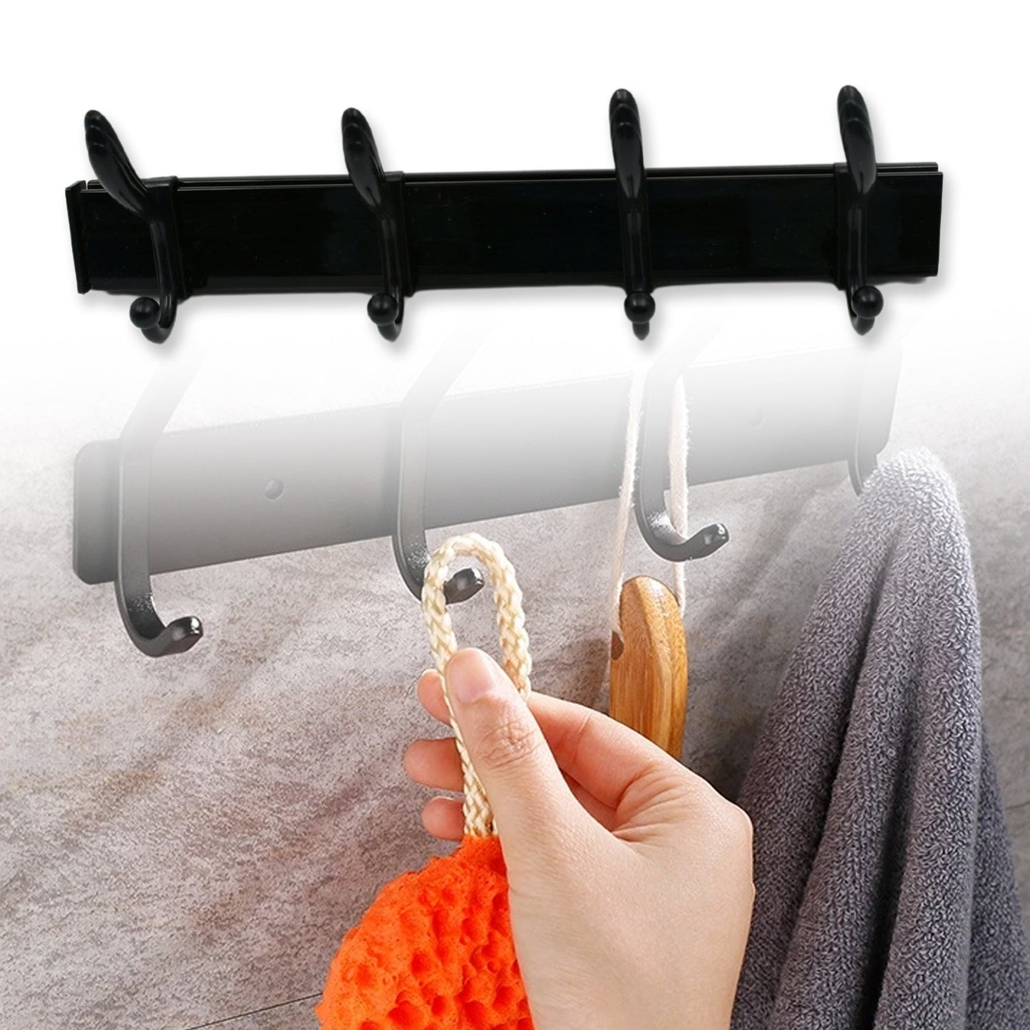 Extra Long 4-Hook Wall Coat Hanger with Eco Adhesive signaturekarts
