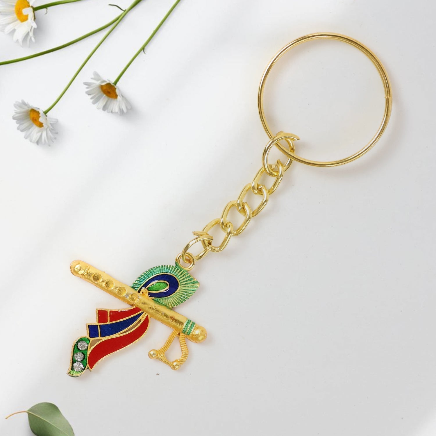 Krishna Flute with Peacock Feather Design Keychain (1 Pc) signaturekarts