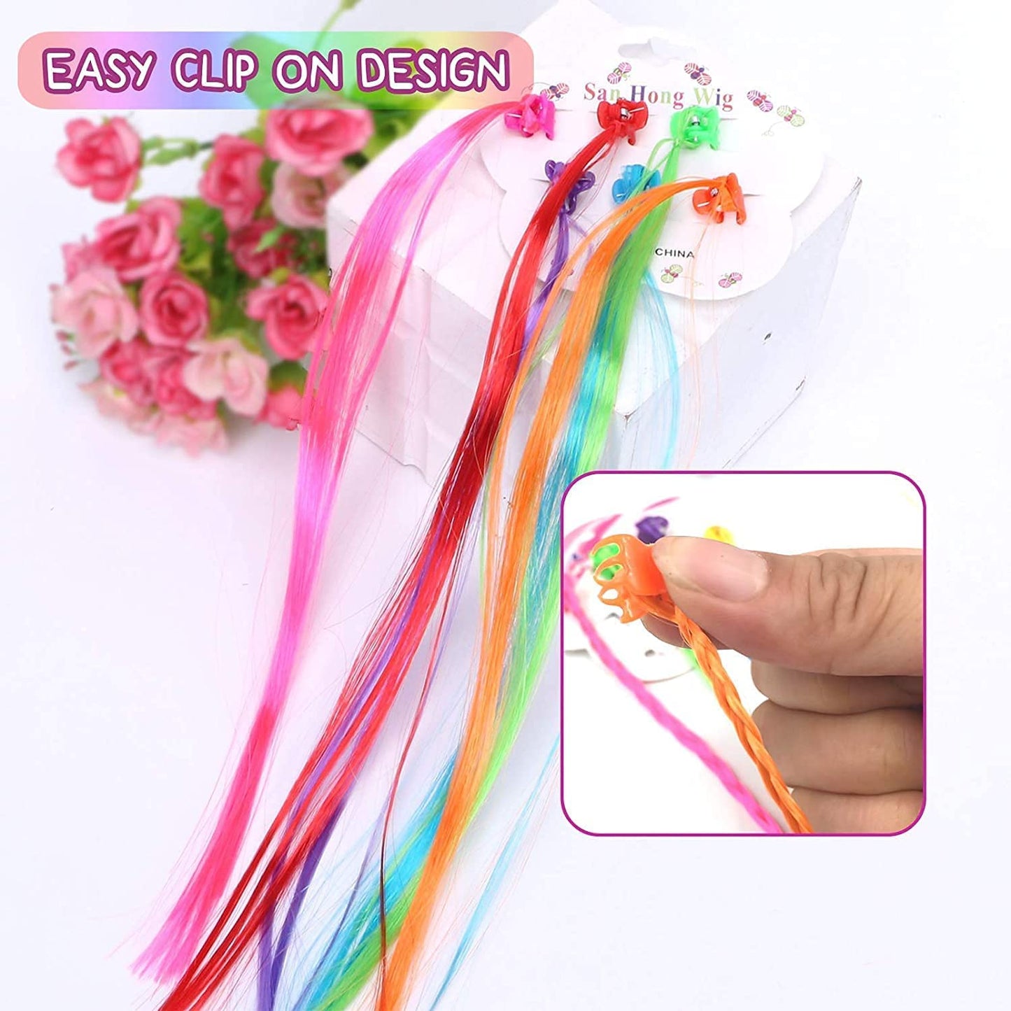 Kids Hair Extensions with Hair Clips (6 Pc Mix Color) signaturekarts