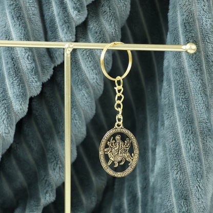Maa Durga Oval Frame Golden Keychain (1 Pc) signaturekarts