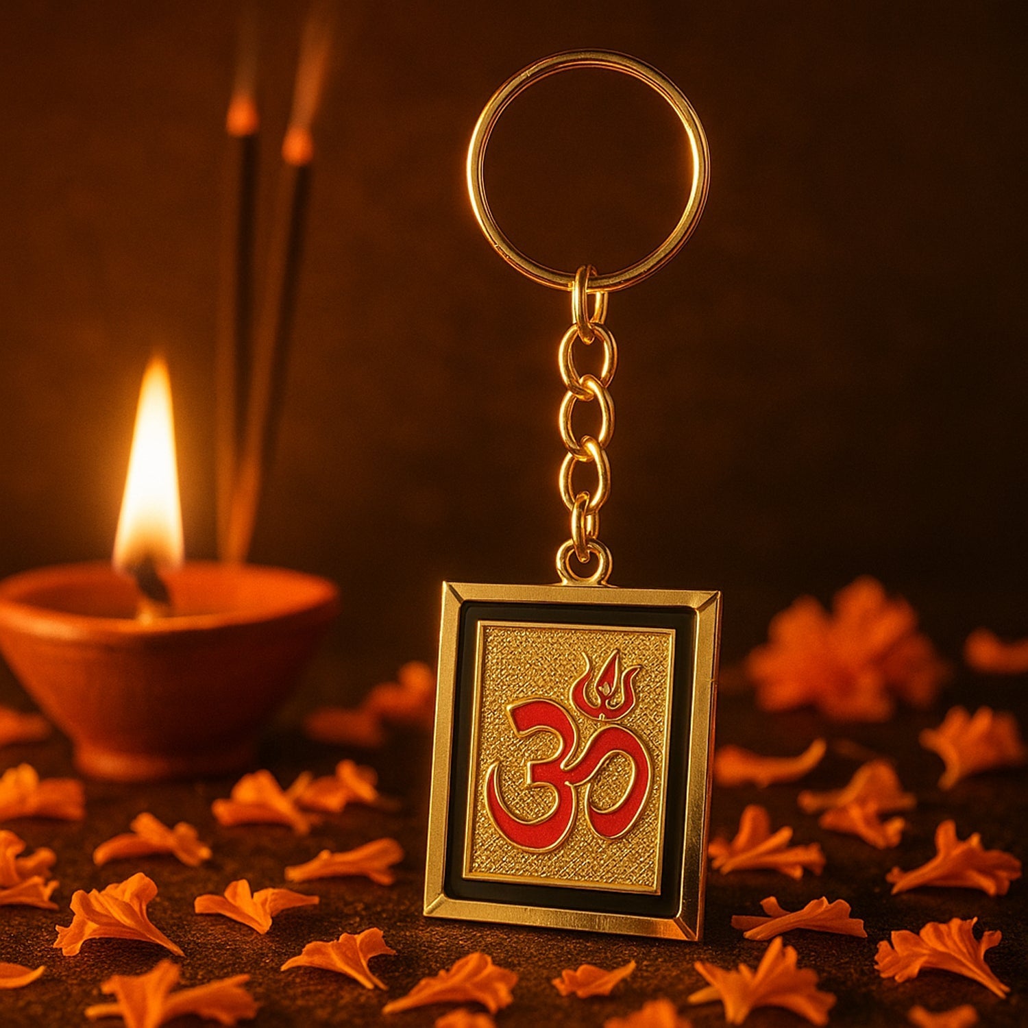 Om Trishul Symbol Golden Keychain (1 Pc) signaturekarts