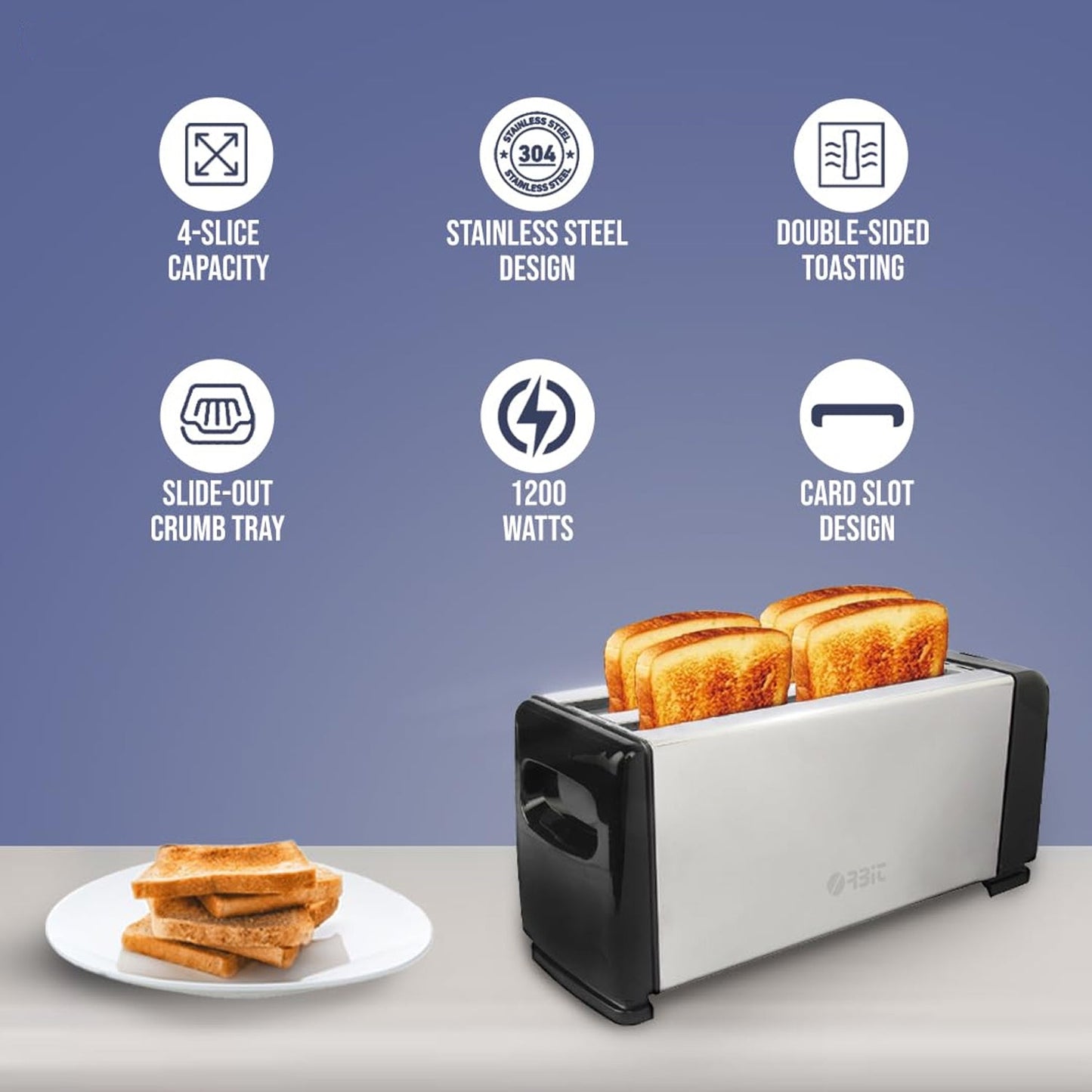 Orbit Adjustable Pop-Up Toaster - 1200w signaturekarts