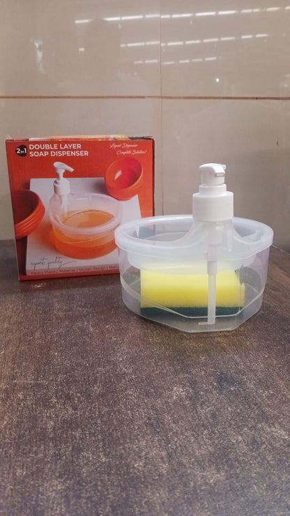 2 in 1 Double Layer Liquid Soap Dispenser with Pump and Sponge signaturekarts