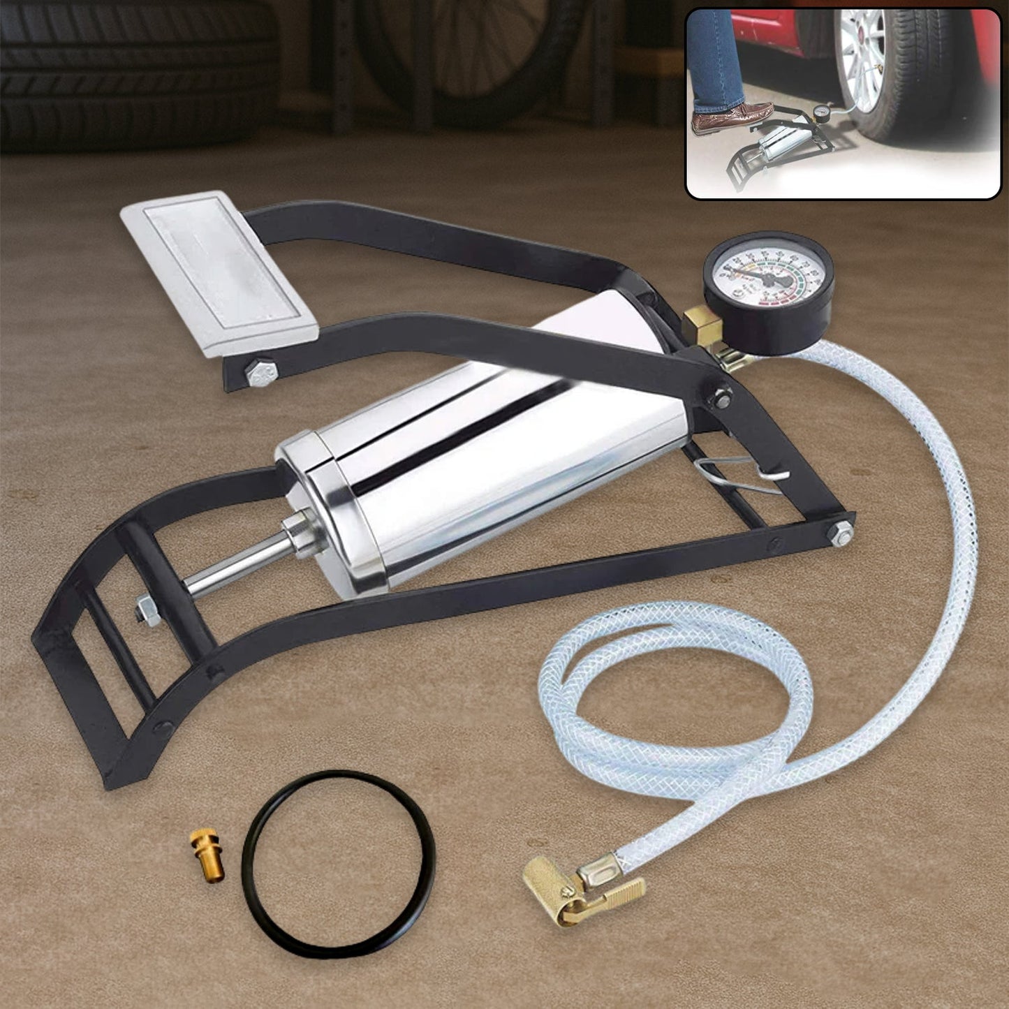 Heavy Duty Steel Foot Pump for Bike, Car, Cycle & More Vehicles Signature Kart