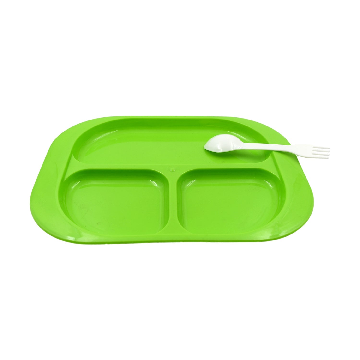 Biodegradable 3-Compartment Plastic Food Plate with Spoon for Snacks (1 Pc) signaturekarts