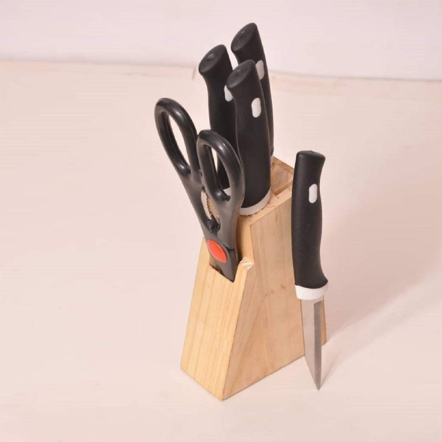Kitchen Knife Set with Wooden Block and Scissors (5 pcs, Black) signaturekarts