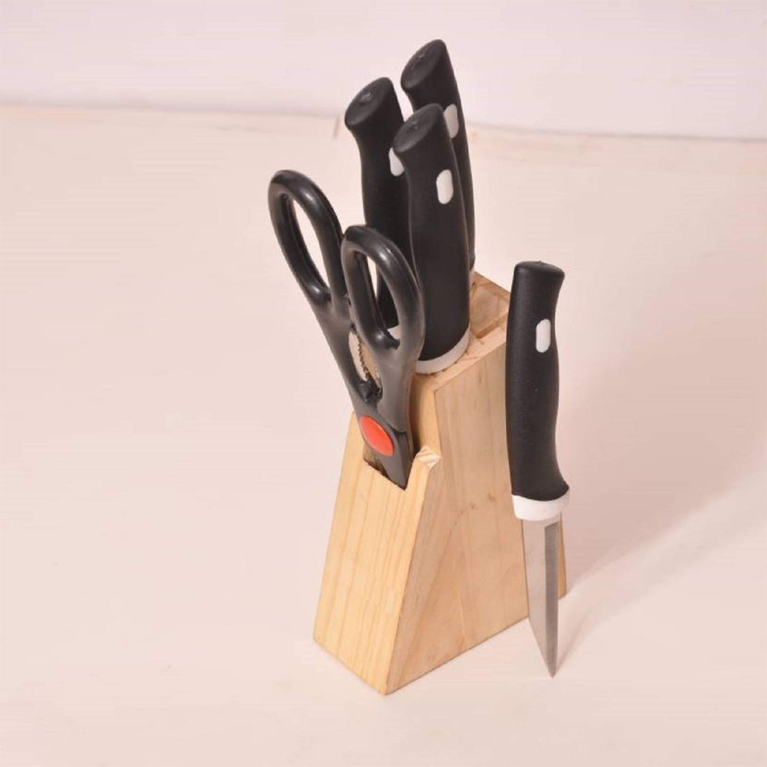 Kitchen Knife Set with Wooden Block and Scissors (5 pcs, Black) signaturekarts