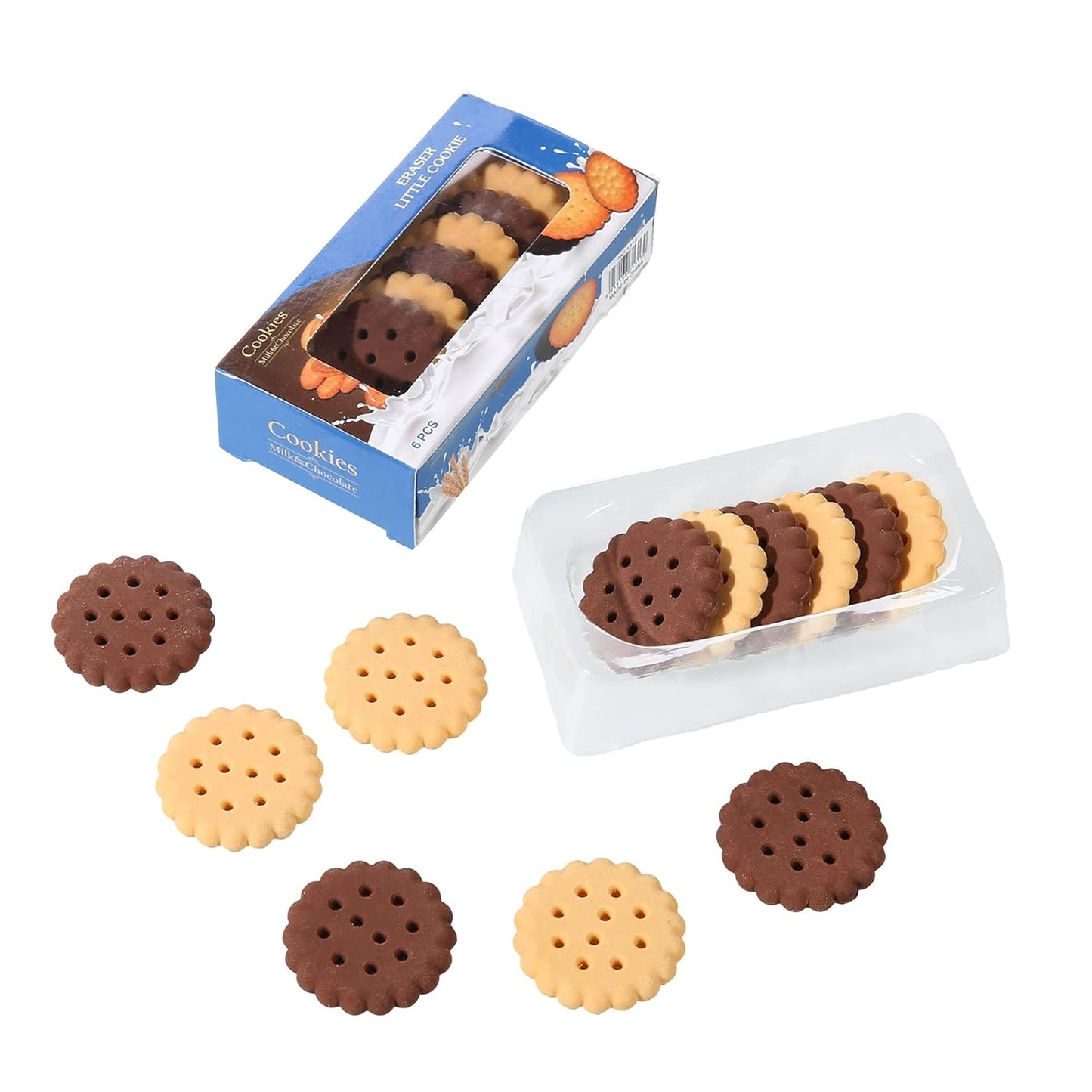 Biscuit-Shaped Erasers – Fun Rubber Stationery for Kids (6 Pcs Set) signaturekarts