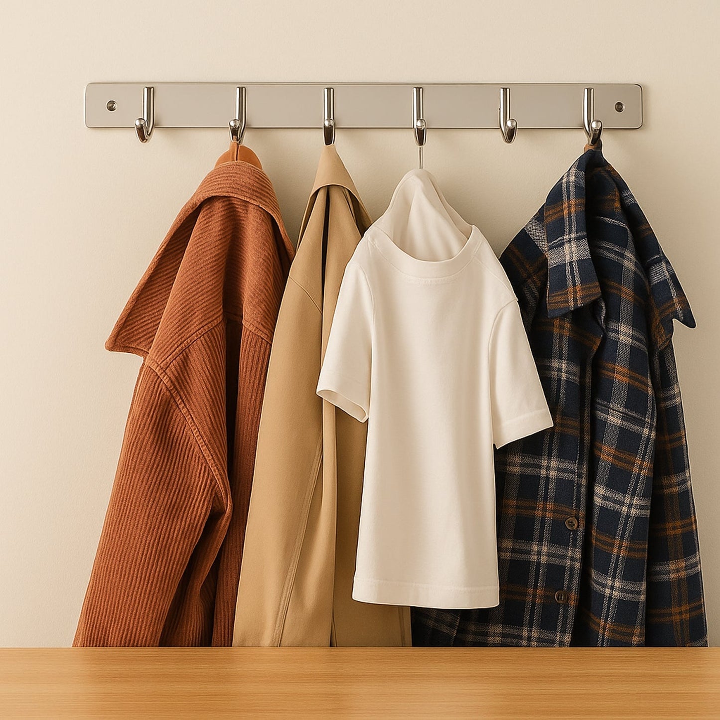 Stainless Steel Wall Mounted Coat 6 Hook Rack (32x3 / 1Pc) Signature kart