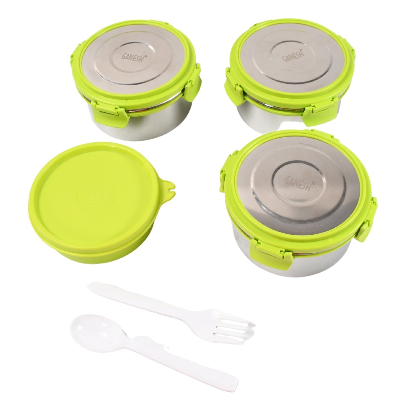 Stainless Steel Tiffin Lunch Box Container / Dabba with 4 Side Clip Lock Lid signaturekarts