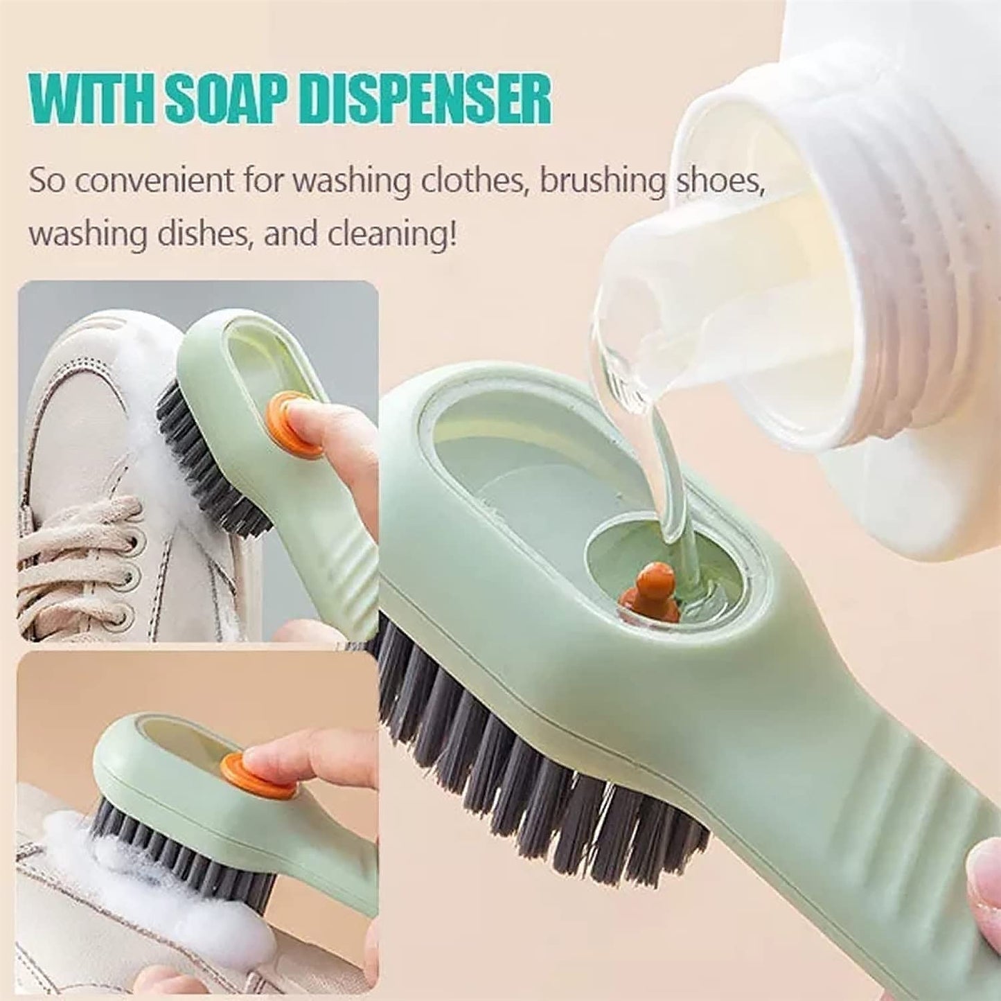 Multifunctional Scrubbing Brush with Liquid / Soap Dispenser, Cleaning Brush with Liquid / Soap Dispenser, Shoe Brush for Cleaning, Cloth Cleaning Brush with Handle Liquid Shoe Brush For Shoe Clothes (1 Pc) signaturekarts