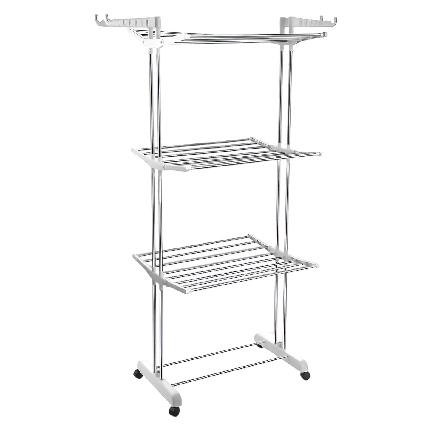 3-Tier Foldable Stainless Steel Cloth Drying Stand with Wheels Signature Kart