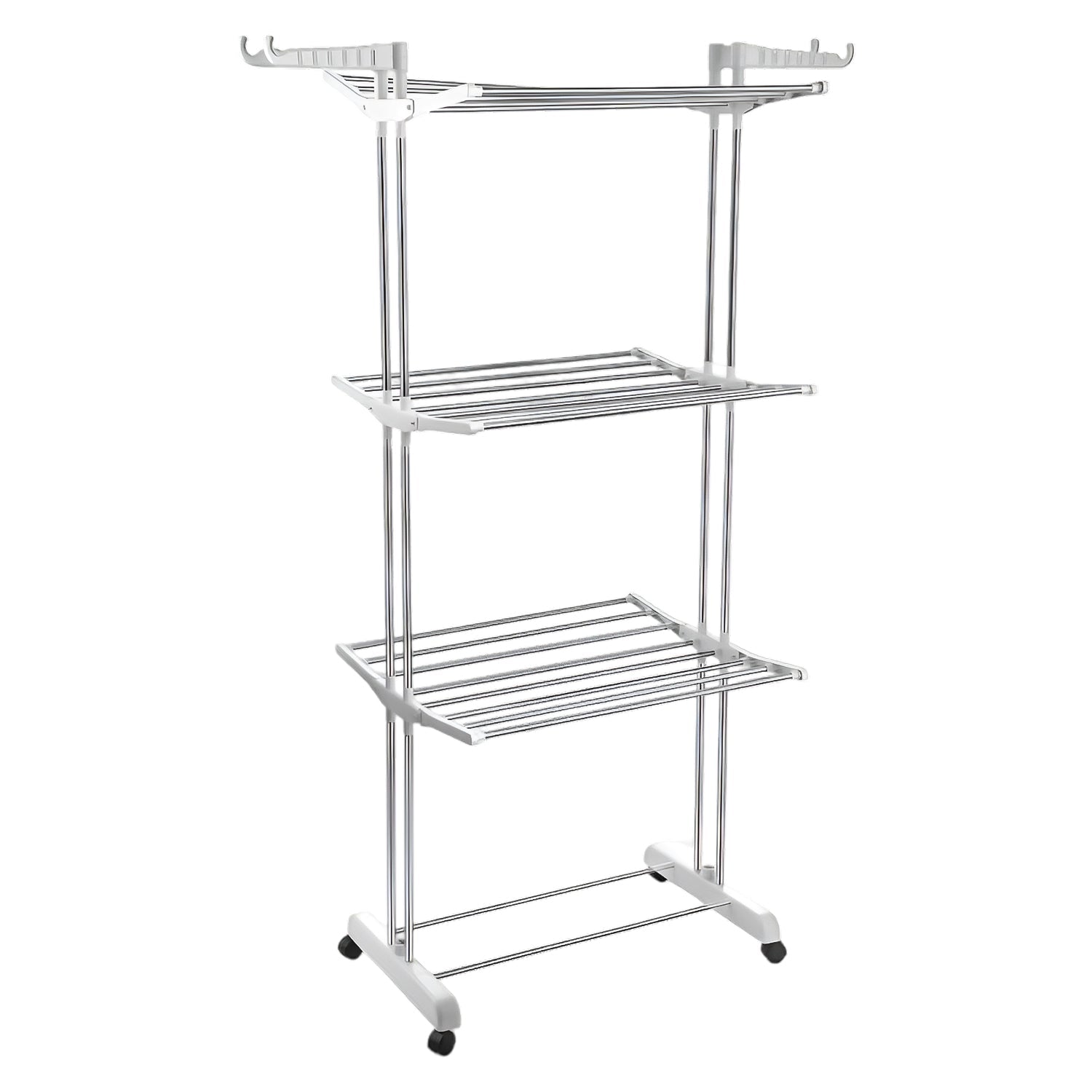 3-Tier Foldable Stainless Steel Cloth Drying Stand with Wheels Signature Kart