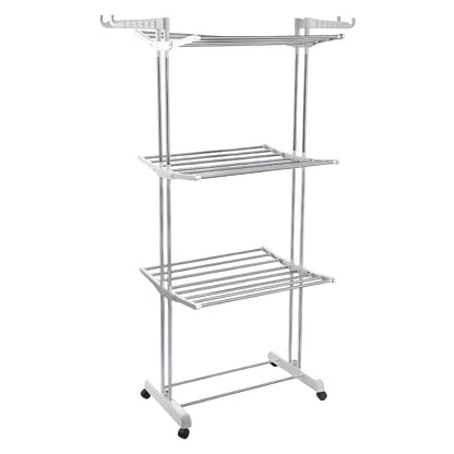 3-Tier Foldable Stainless Steel Cloth Drying Stand with Wheels Signature Kart