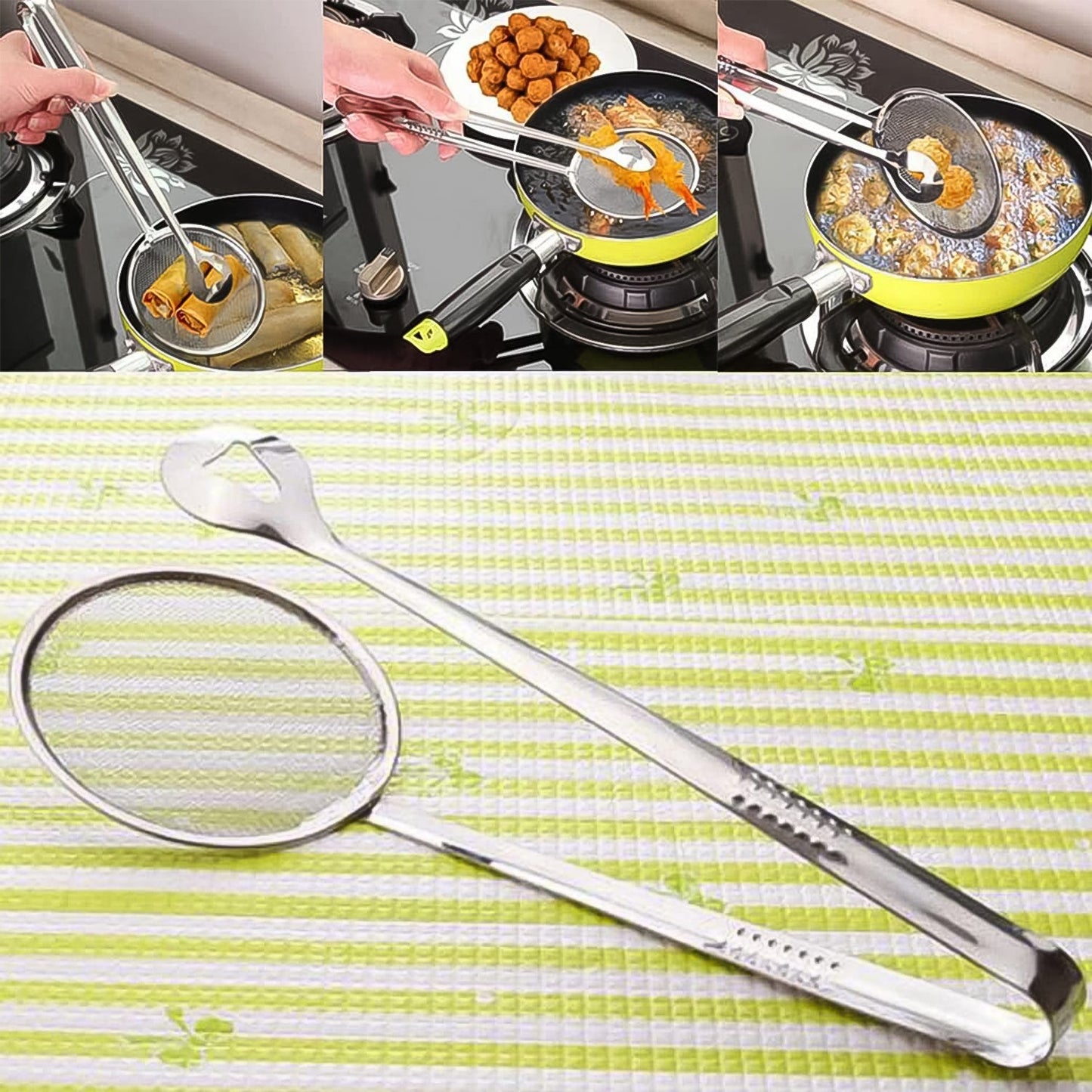 2In1 Stainless Steel Filter Spoon with Clip Food Kitchen Oil-Frying Multi-Functional Signature Kart