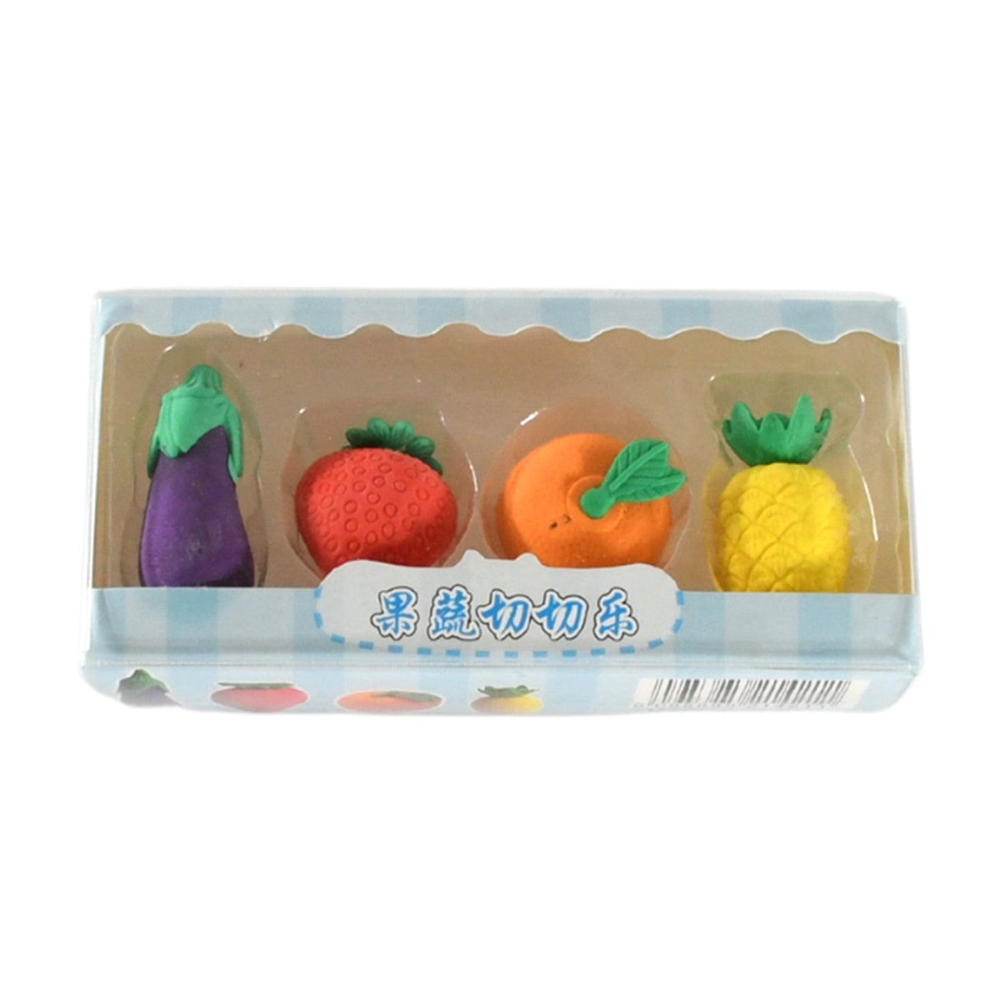 Mini Cute Veg & Fruit Erasers – 3D Colorful Eraser Set for Kids (4 Pc) signaturekarts
