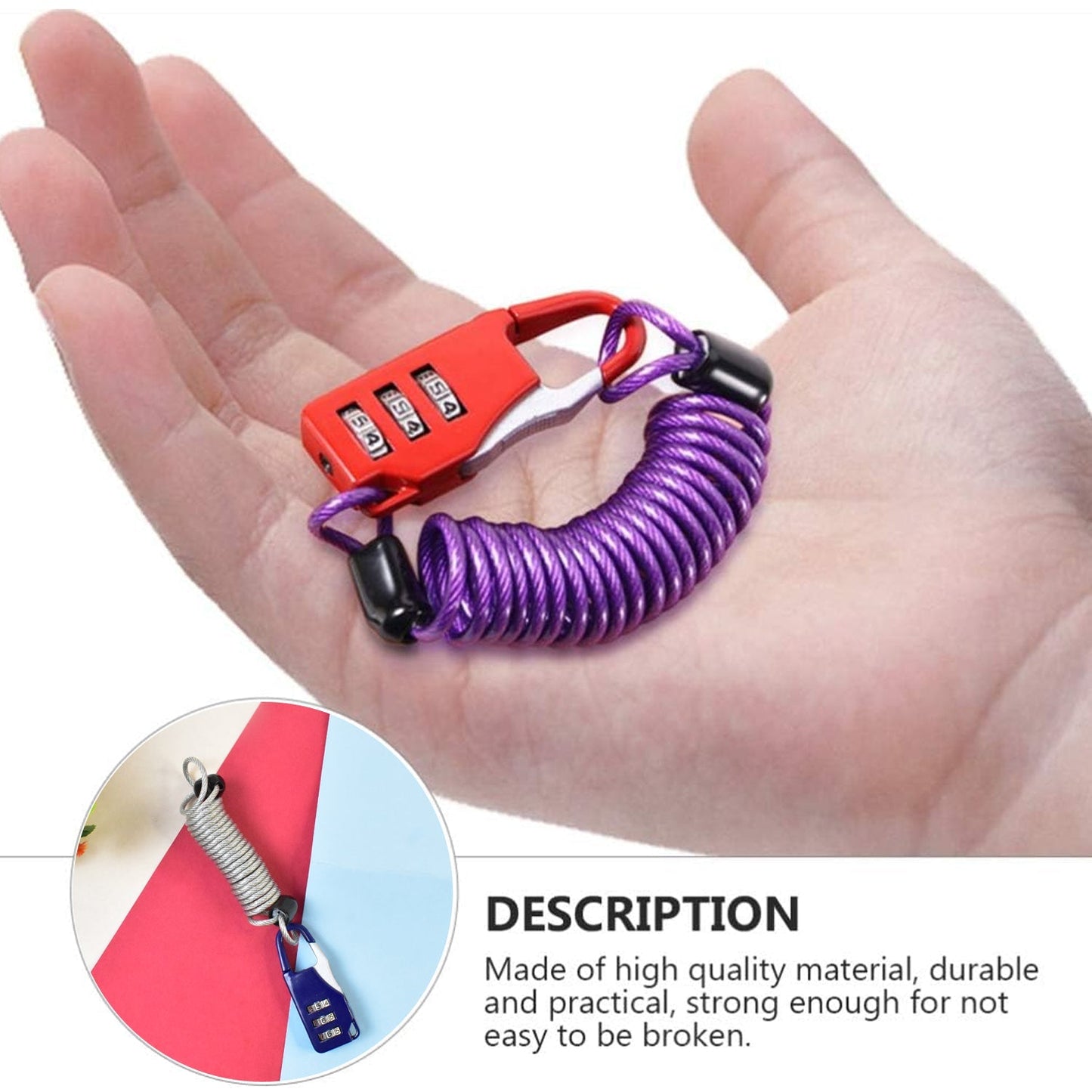 Anti-theft Dial Lock, Padlock, 3-Digit, Built-In Wire (1 Pc) Signature kart