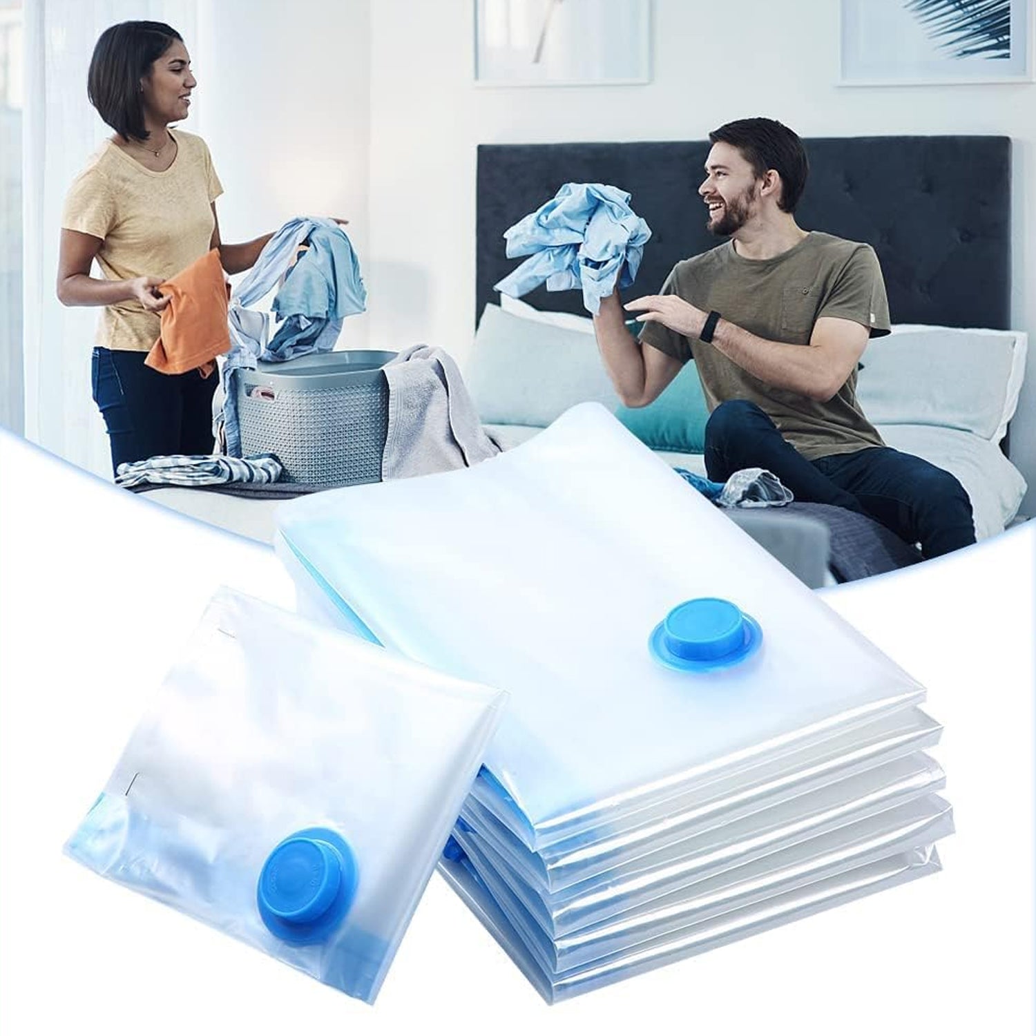 Vacuum Storage Bags with Suction Pump & Shirt clips - Vacuum Bags - Big Capacity Vacuum Seal Bags for Travel Clothes Blankets Pillows, Compression Bags | Space Saver Vacuum Storage Bags (5 Pcs Set) Signature Kart