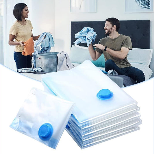 Vacuum Storage Bags with Suction Pump & Shirt clips - Vacuum Bags - Big Capacity Vacuum Seal Bags for Travel Clothes Blankets Pillows, Compression Bags | Space Saver Vacuum Storage Bags (5 Pcs Set) Signature Kart