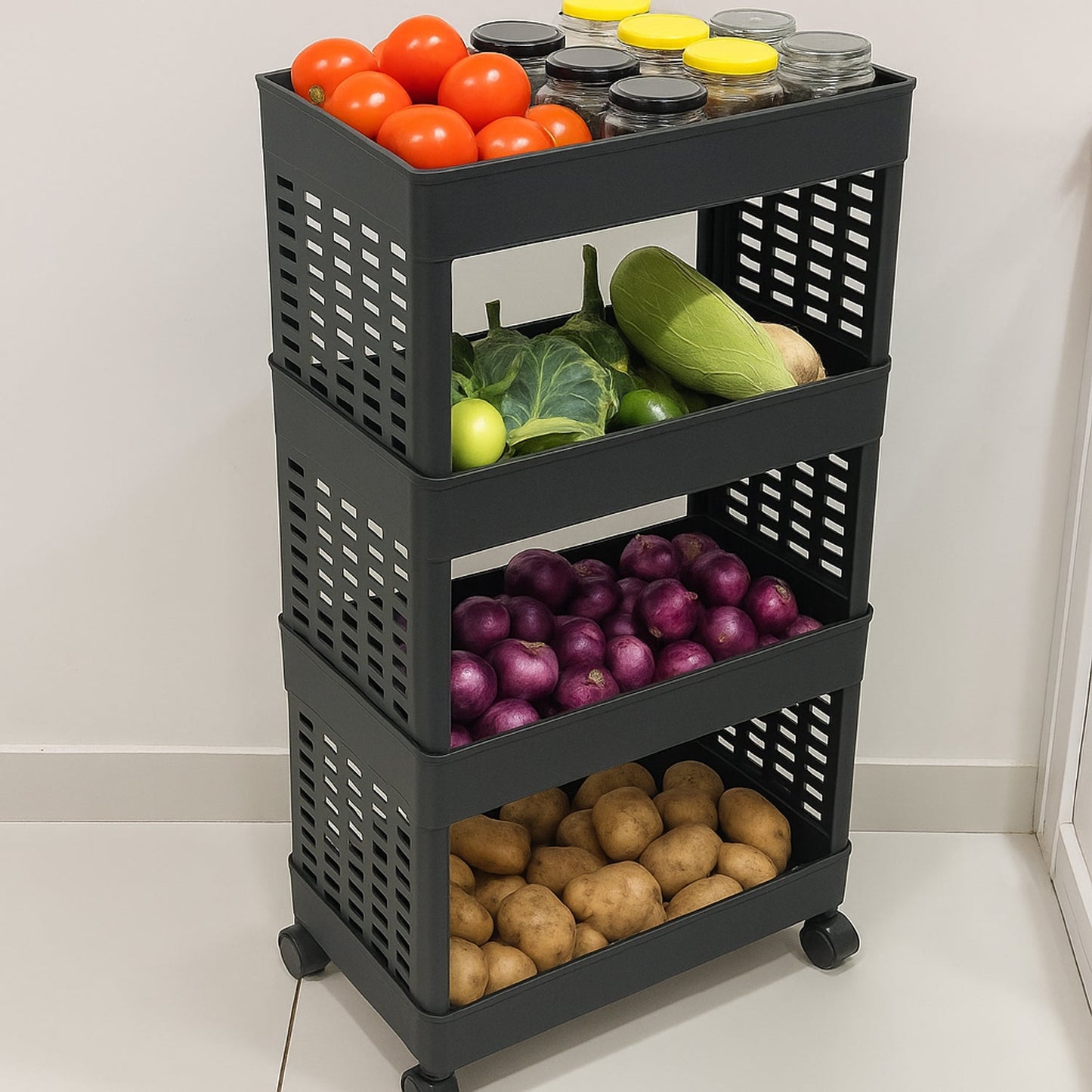 4-Layer Plastic Storage Rack with Wheels Signature Kart