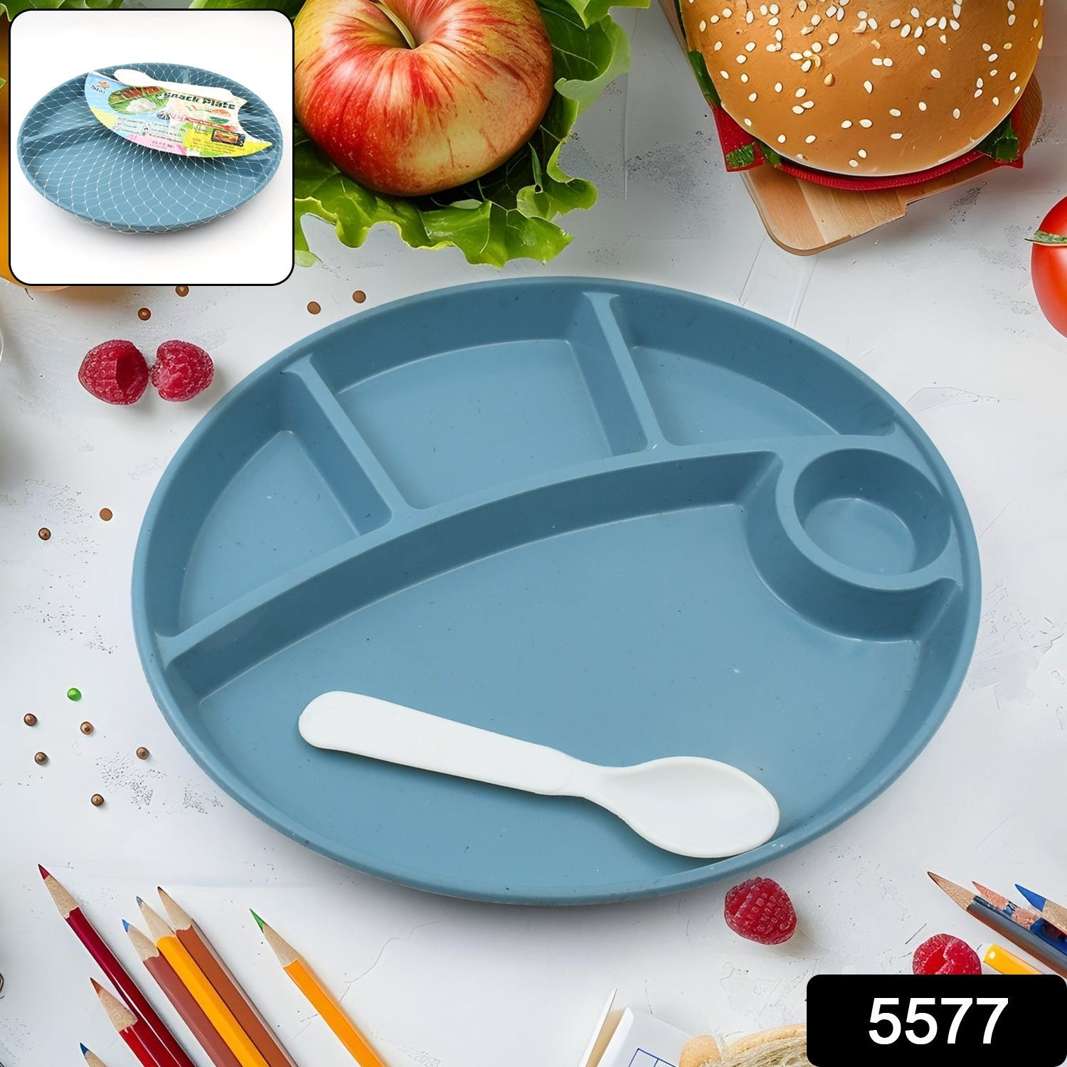 Biodegradable 5-Compartment Food Plate for Kids, BPA-Free (1 Pc) signaturekarts