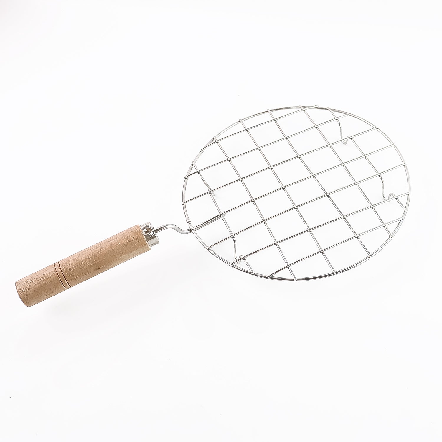 Kitchen Round Stainless Steel Roaster Papad Jali, Barbecue Grill with Wooden Handle Signature Kart