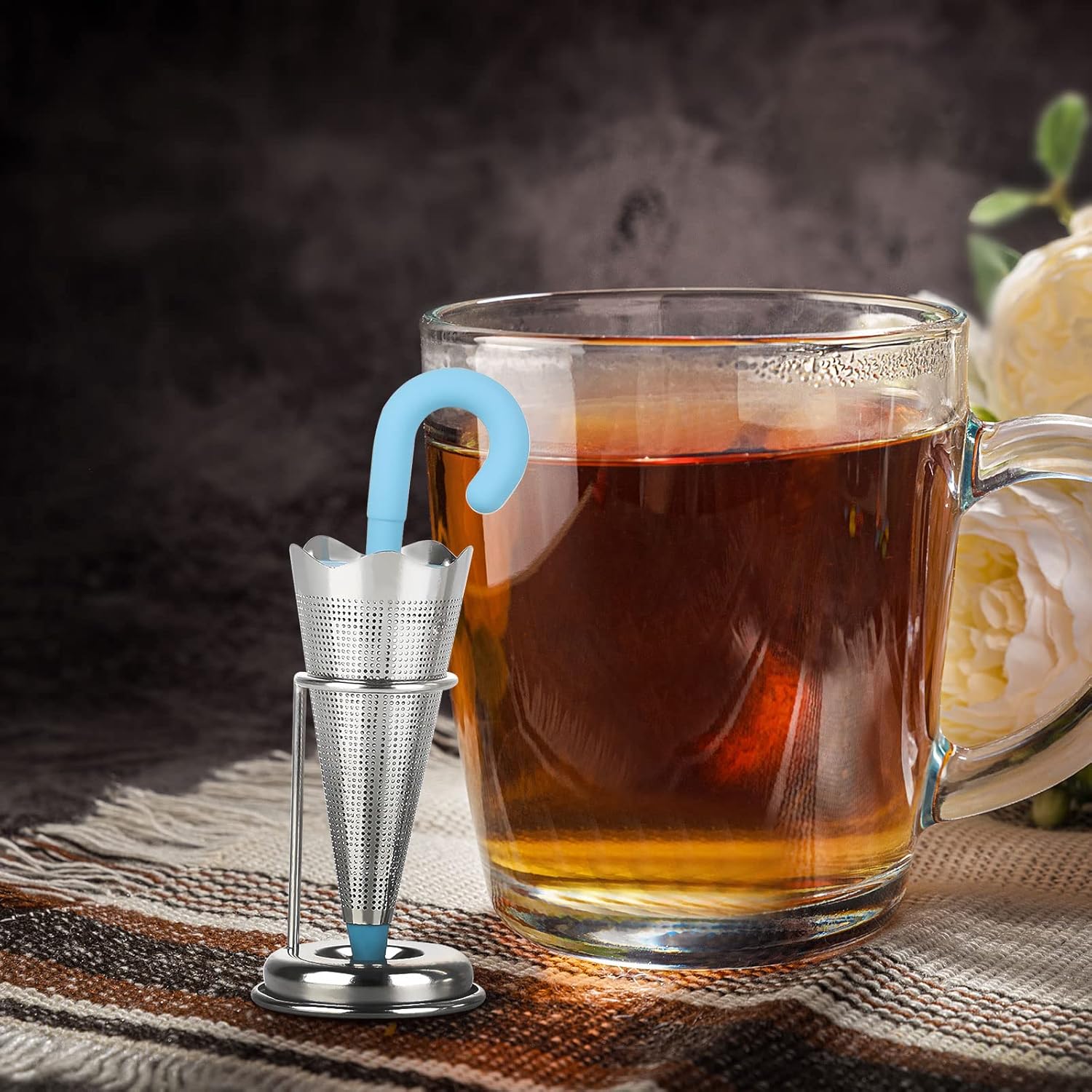 Reusable Cute Umbrella Tea Strainer With Tray / Stand (1 Pc) Signaturekarts