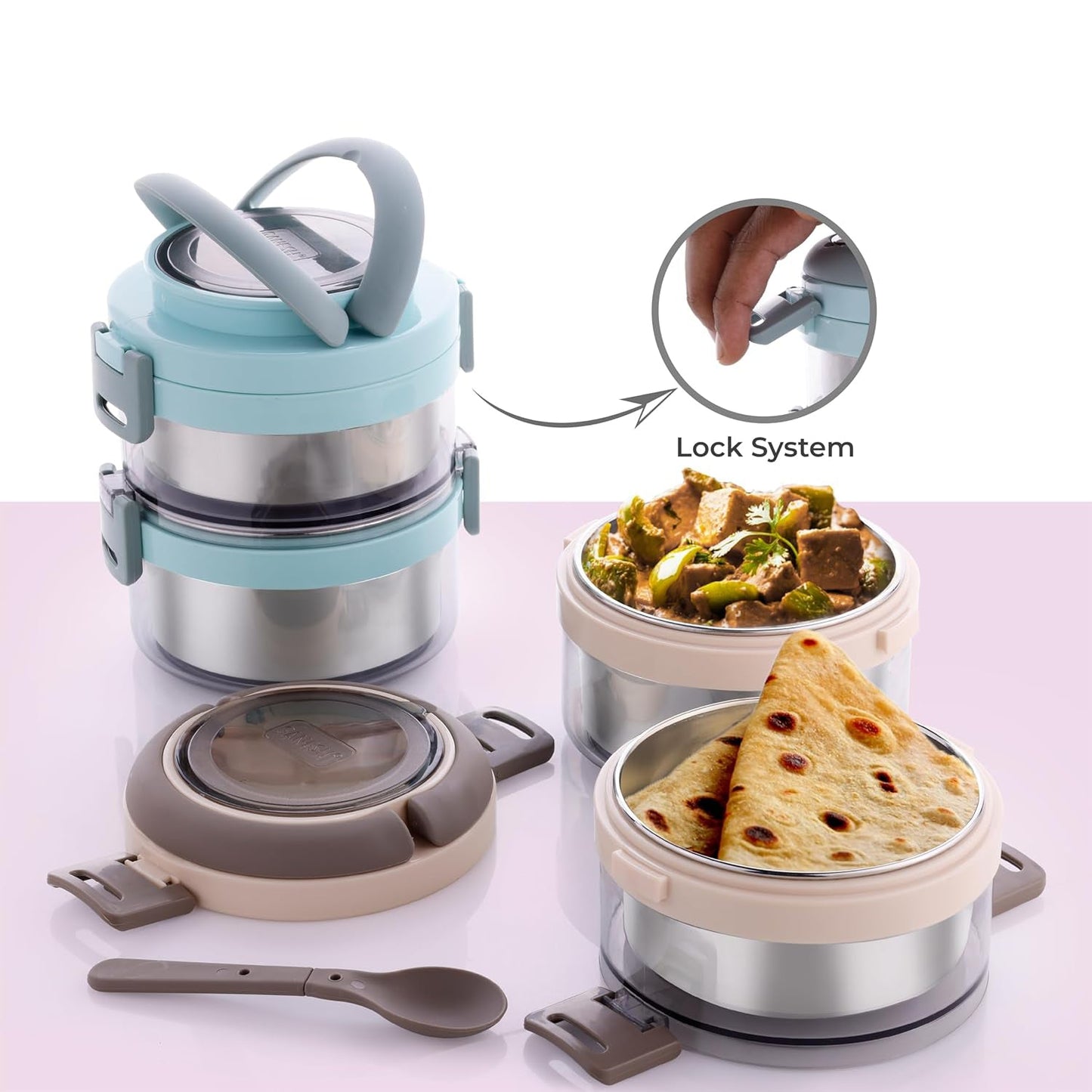 Ganesh Steko-2 Double Layer Stainless Steel Insulated Lunch Box Set Signature kart