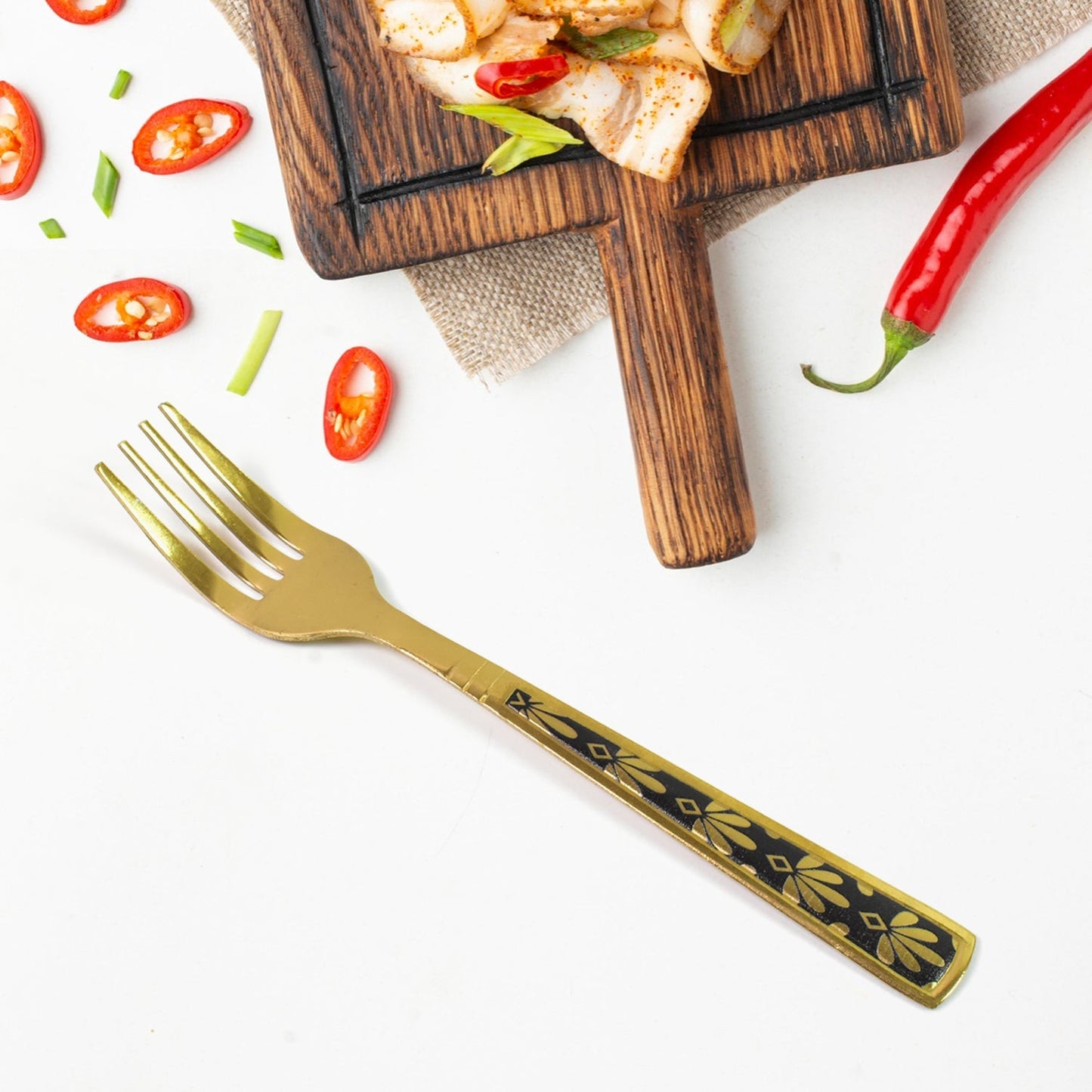 Stainless Steel Premium Fork Traditional Design Tablewar (6 Pcs Set / Golden) Signaturekarts