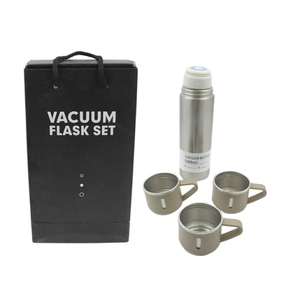 Stainless Steel Vacuum Flask Set with 3 Steel Cups Combo for Coffee Hot Drink and Cold Water Flask Ideal Gifting Travel Friendly Latest Flask Bottle. (500ml) Signature Kart