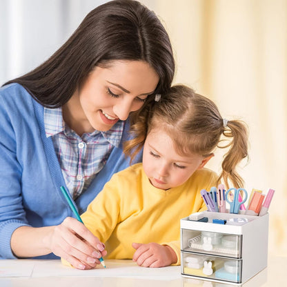 2 Layer 5 Compartment Desk Organizer with Transparent Drawer (1 Pc / 15×13×11 Cm) Signaturekarts