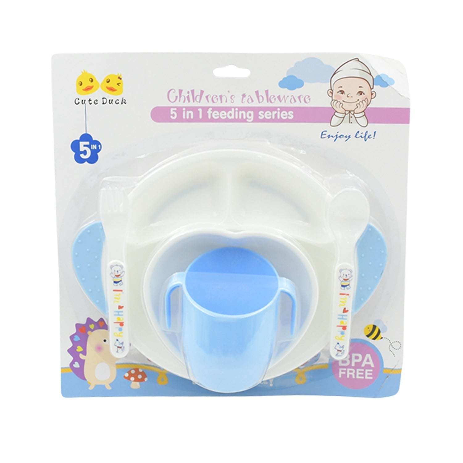 5in1 Baby Feeding Set for Kids and Toddlers,Children Children Dinnerware Set - Feeding Set for Kids, Cartoon Design Plate, Cup, Spoon, Fork  Tableware Cutlery for Kids Microwave (5 Pcs Set) signaturekarts