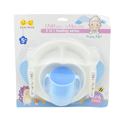 5in1 Baby Feeding Set for Kids and Toddlers,Children Children Dinnerware Set - Feeding Set for Kids, Cartoon Design Plate, Cup, Spoon, Fork  Tableware Cutlery for Kids Microwave (5 Pcs Set) signaturekarts