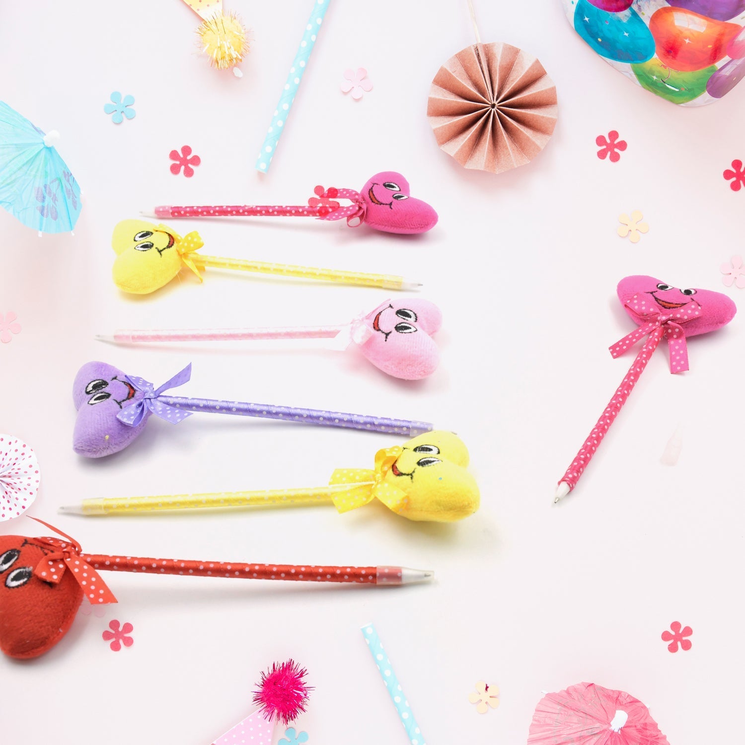 Cute Cartoon Shape & Heart Design Facy Writting Pen Attached Rattle | Ball Pen Smooth Writing For Wedding , Events & Multiuse Pen  Best Pen l Use for Kids (12 Pcs Set Mix Design & Color) signaturekarts