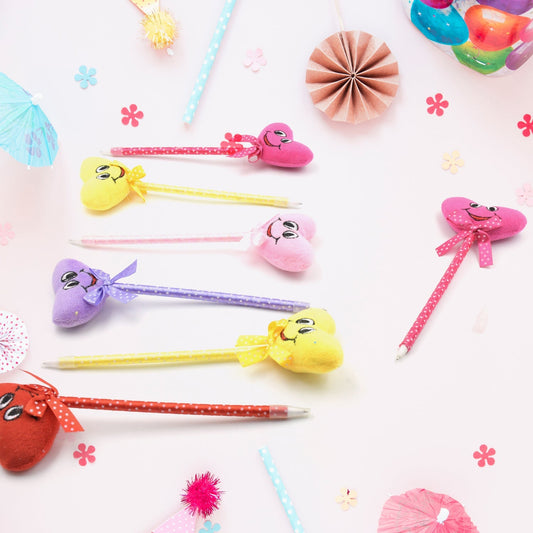 Cute Cartoon Shape & Heart Design Facy Writting Pen Attached Rattle | Ball Pen Smooth Writing For Wedding , Events & Multiuse Pen  Best Pen l Use for Kids (12 Pcs Set Mix Design & Color) signaturekarts