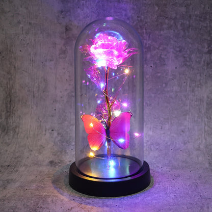 LED Decorative Rose with Butterfly in Transparent Plastic Dome (1 Pc) Signature kart