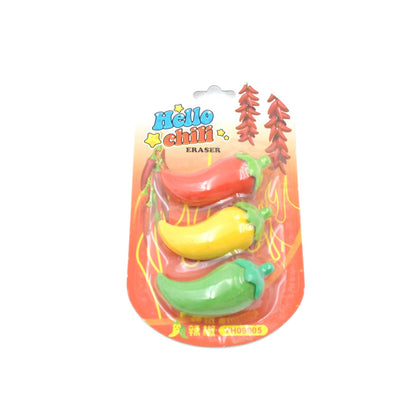 3D Fancy Colorful Chili Shape Erasers – Mini Novelty Eraser Set (3 Pc) signaturekarts
