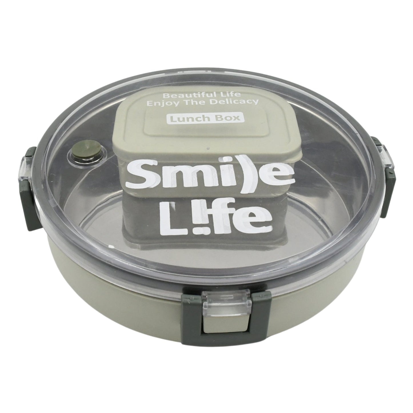 Miracle Stainless Steel Round Lunch Box, with Small Plastic Box Insert Leak Proof Lunch Box with Transparent lid, Lunch Box for Kids & Adults for School, Office (450 ML + 250 ML Approx) signaturekarts