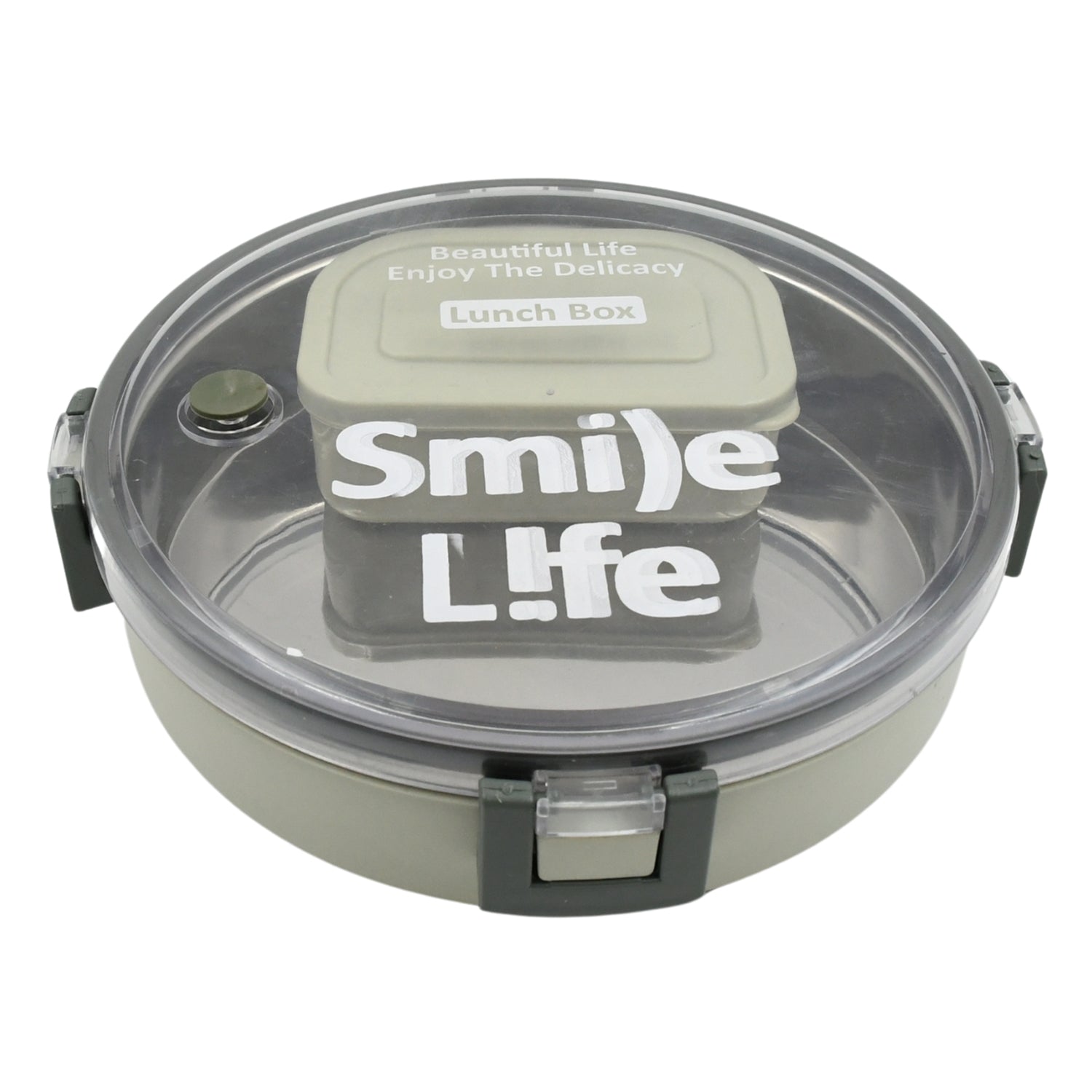Miracle Stainless Steel Round Lunch Box, with Small Plastic Box Insert Leak Proof Lunch Box with Transparent lid, Lunch Box for Kids & Adults for School, Office (450 ML + 250 ML Approx) signaturekarts