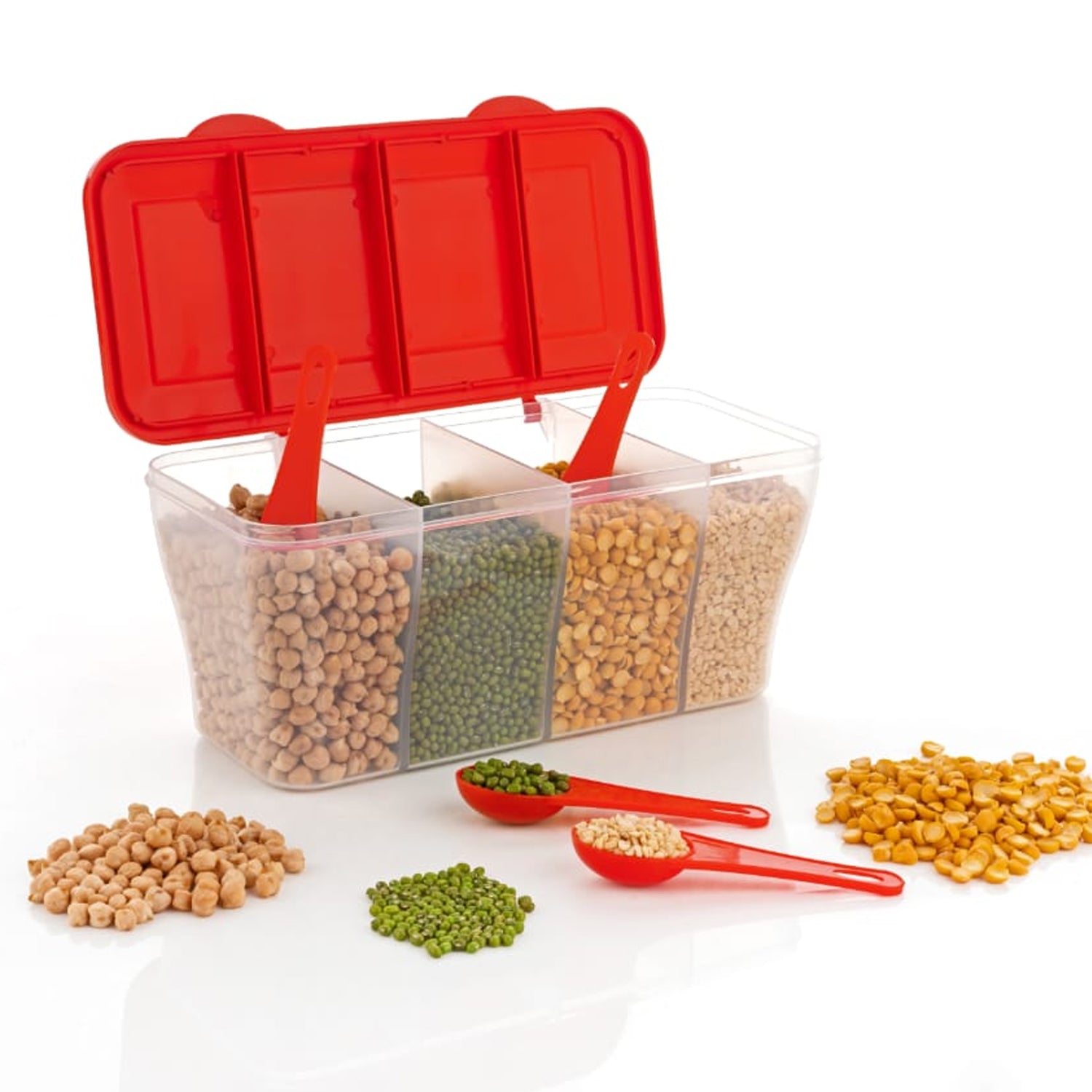 Kitchen Airtight 4-Section Storage Container / Pickle Jar 4 Spoons (1 Pc / Mix Color) signaturekarts