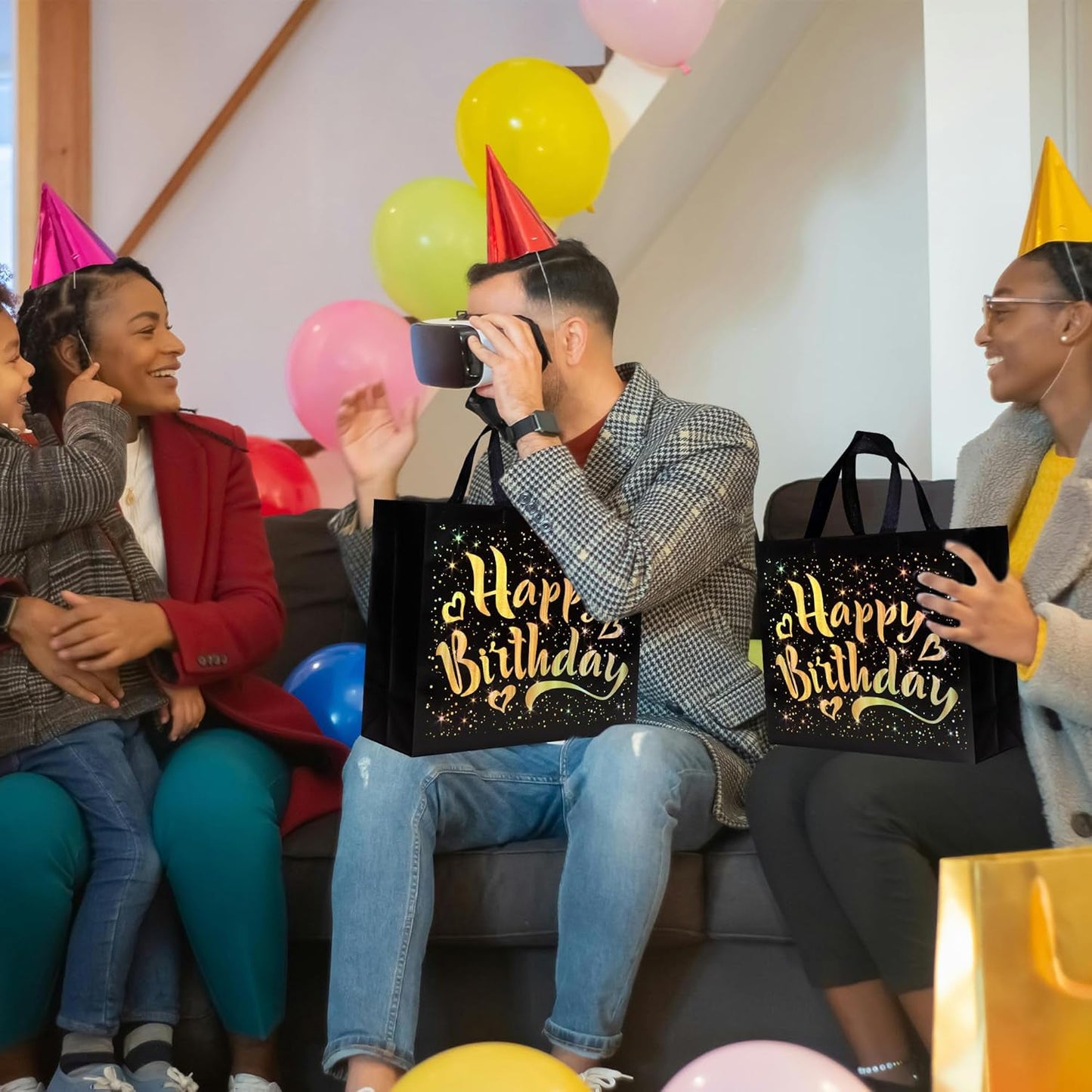 Birthday Gift Bag with Gold Shiny Stars, Reusable Party Gift Bags (1 Pc) Signature kart