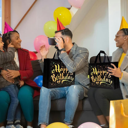 Birthday Gift Bag with Gold Shiny Stars, Reusable Party Gift Bags (1 Pc) Signature kart