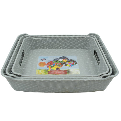 Multipurpose Organising & Storage Plastic Tray,  Fruit & Vegetable/ Multi Purpose Tray, Organizer for Kitchen, Countertop, Cabinet, Bathroom Plastic Storage Basket For Store Fruits, Vegetables, Magazines, Cosmetics, Stationary Set of 3 signaturekarts