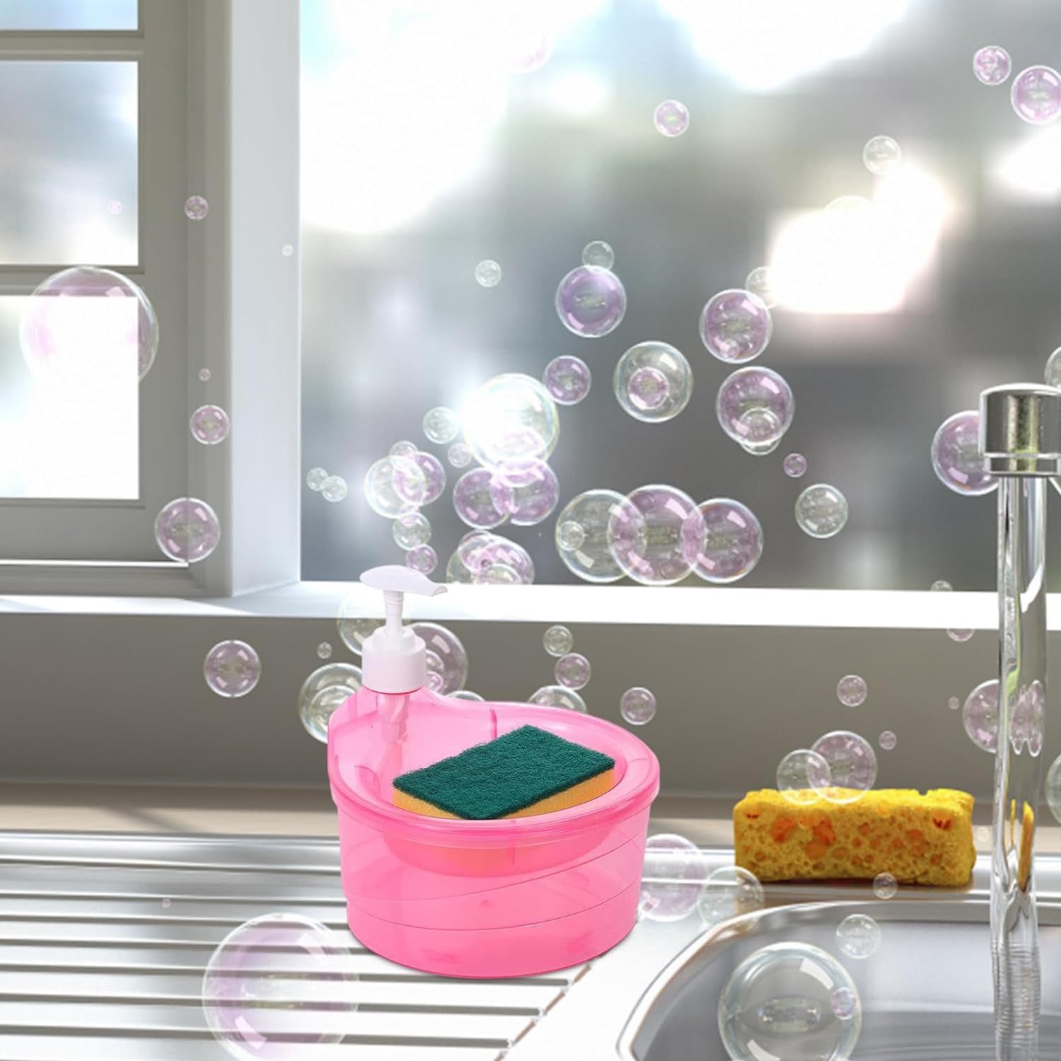 2 in 1 Double Layer Liquid Soap Dispenser with Pump and Sponge signaturekarts