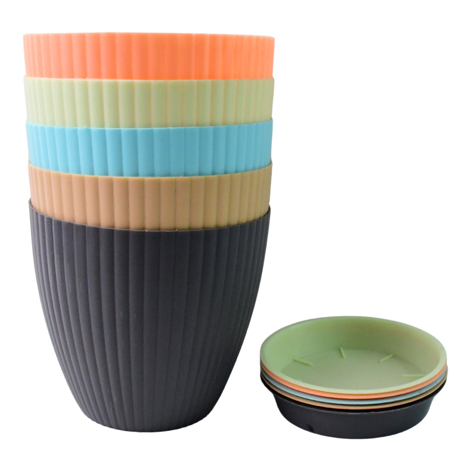 Round Plastic Flower Pot with Bottom Tray (5 Pcs Set / With Color Box) signaturekarts