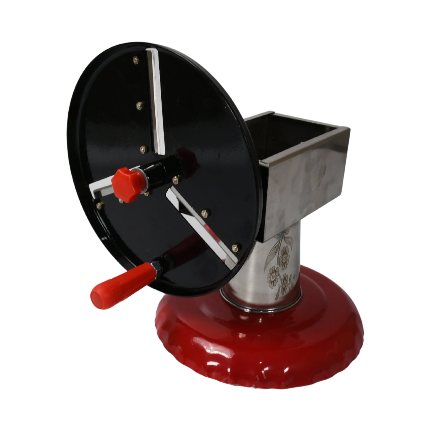 Stainless Steel Chips Maker and Vegetable Slicer for Kitchen Potato Slicer Graters and Chippers. Chips Maker is Suitable for Vegetable Cuttings. Chips Maker Consist Hard Coated Iron Wheel and Stand. signaturekarts